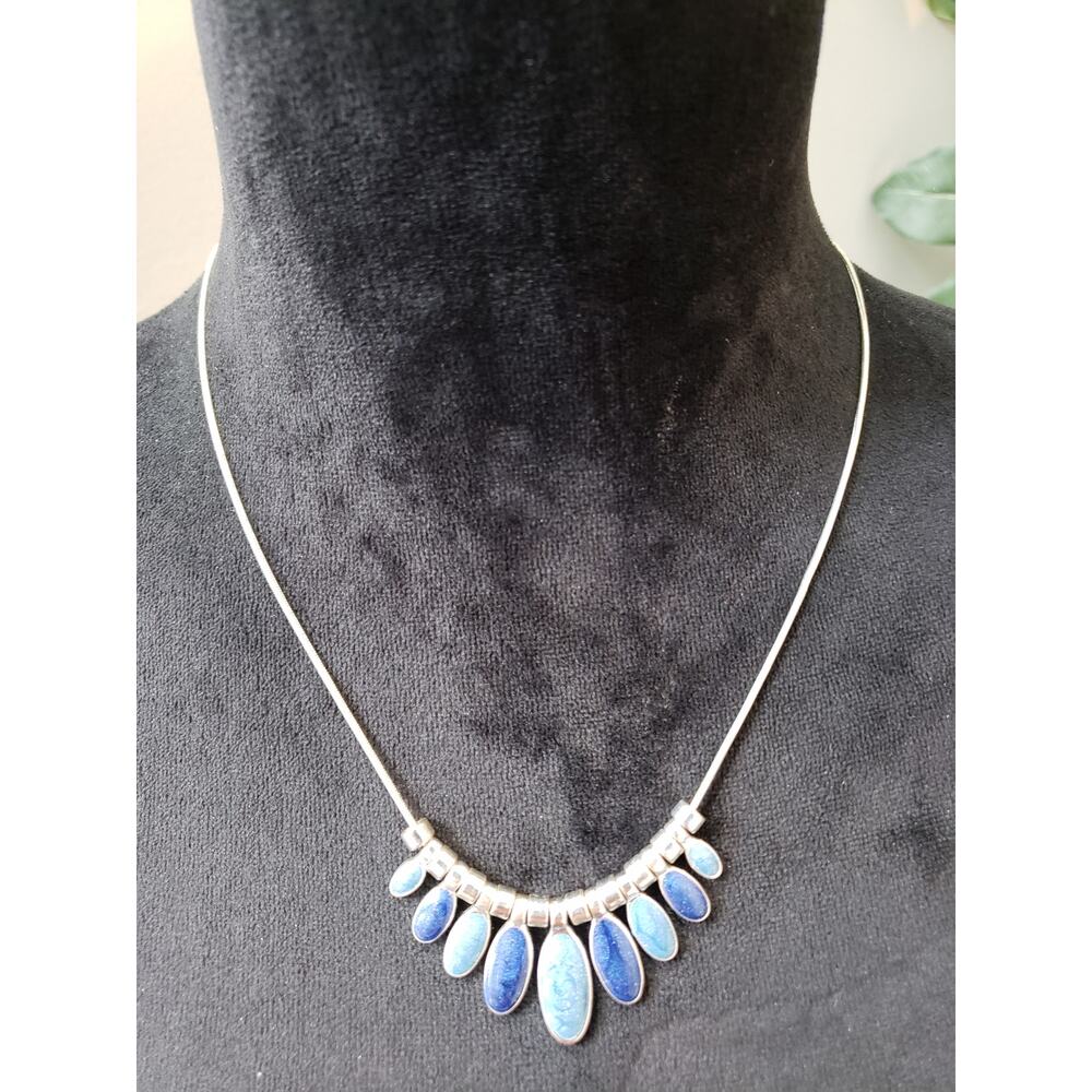 Women's Blue Teardrop Pendant Necklace Silver Chain Lobster Clasp Elegant